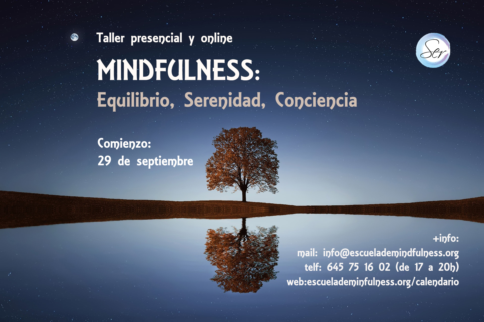 Taller presencial y online de Mindfulness, comienzo 29 de septiembre 2021